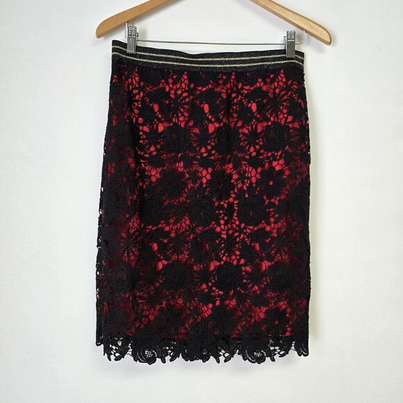 Talbots RSVP Skirt Size 6P Petite Pencil Black Red Lace Whimsigoth Dark Academia - Picture 1 of 13